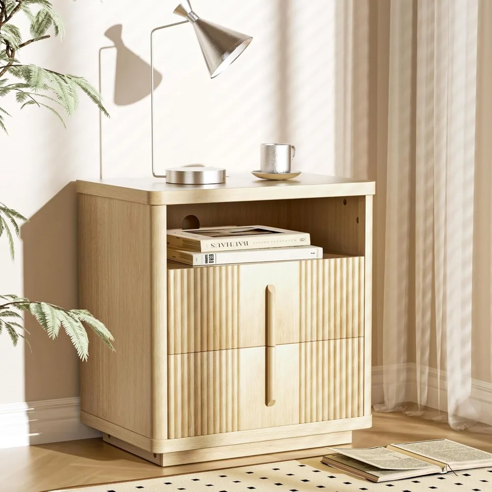 Nightstand with Charging Station, 22.8 Wood Night Stand with 2 Storage Drawers, Modern Bedside Table w/Open Shelf, Curved
Nightstand with Charging Station, 22.8 Wood Night Stand with 2 Storage Drawers, Modern Bedside Table w/Open Shelf, Curved