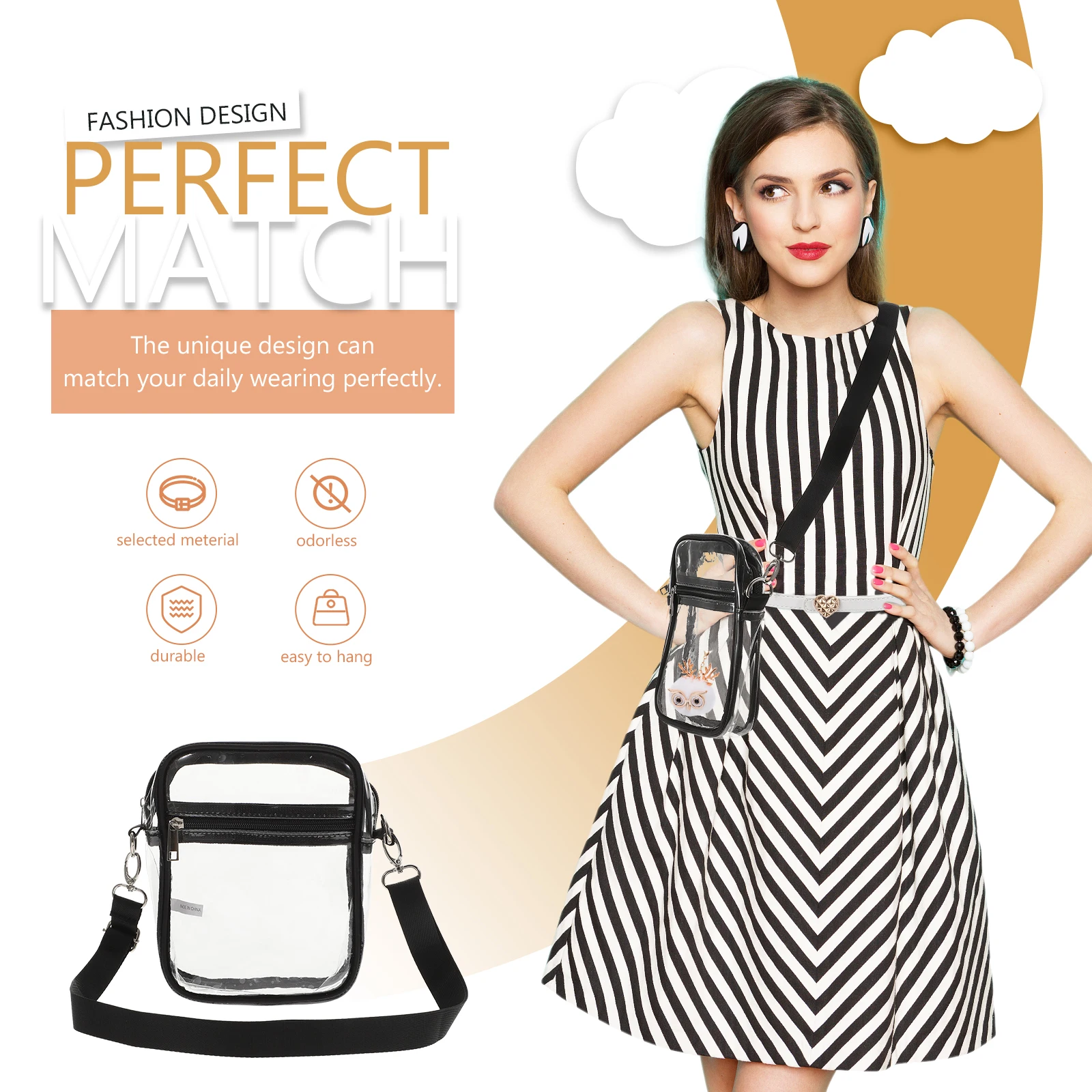 Creative Transparent Pvc Shoulder Bag Zipper Cell Phone Storage For Women Travel Festival School Use Crossbody Phone 
Creative Transparent Pvc Shoulder Bag Zipper Cell Phone Storage For Women Travel Festival School Use Crossbody Phone