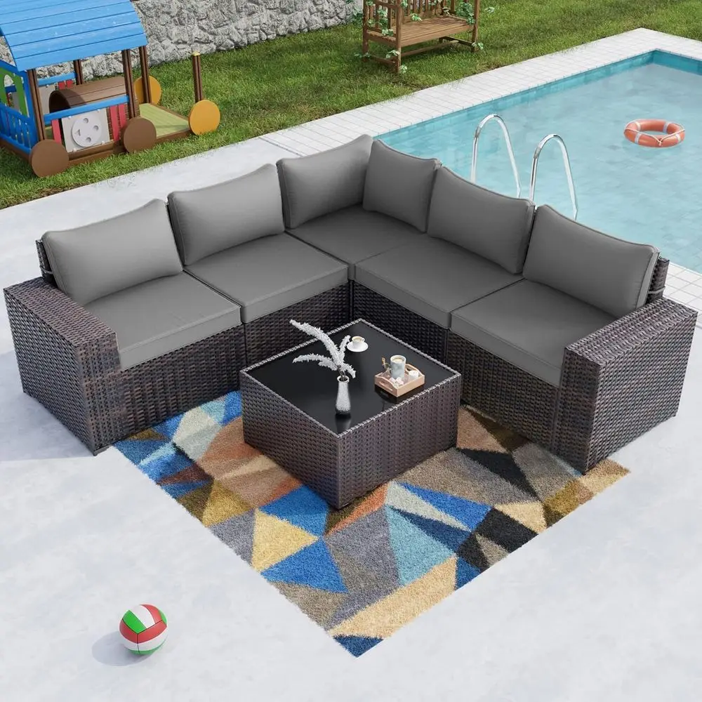 Outdoor Patio urniture Set 6 Pieces Sectional Rattan Soa Set Brown PE Rattan Wicker Patio Contion Set with 5 Seat Cushions and 1
Outdoor Patio urniture Set 6 Pieces Sectional Rattan Soa Set Brown PE Rattan Wicker Patio Contion Set with 5 Seat Cushions and 1