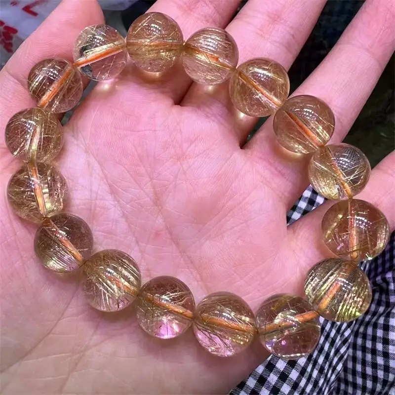 13.5MM Natural Gold Rutilated Quartz Bracelet Handmade Healing Fengshui Stone Crystal Jewelry Stretch Birthday Gift 1pcs
13.5MM Natural Gold Rutilated Quartz Bracelet Handmade Healing Fengshui Stone Crystal Jewelry Stretch Birthday Gift 1pcs