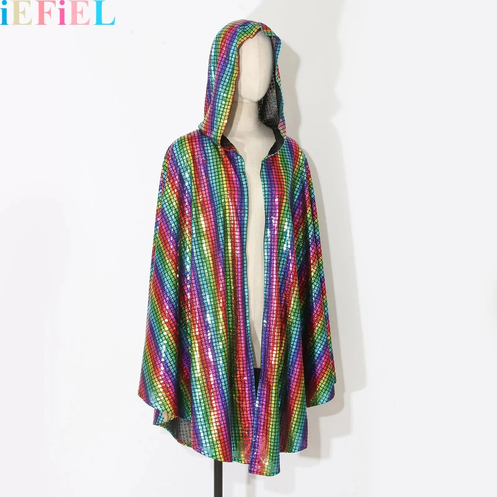 Men Shiny Metallic Hooded Cape Sequin Open Front Loose Batwing Cape for Stage Performances Rave Party Nightclub Halloween
Men Shiny Metallic Hooded Cape Sequin Open Front Loose Batwing Cape for Stage Performances Rave Party Nightclub Halloween