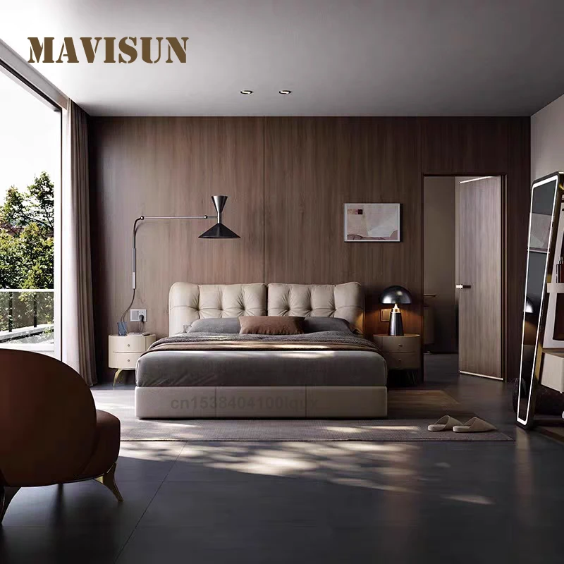 Contemporary Upholstered Tufted Headboard Luxurious Leather Bedroom Bed Solid Wood Frame 2 People Light Luxury Large Double Bed
Contemporary Upholstered Tufted Headboard Luxurious Leather Bedroom Bed Solid Wood Frame 2 People Light Luxury Large Double Bed