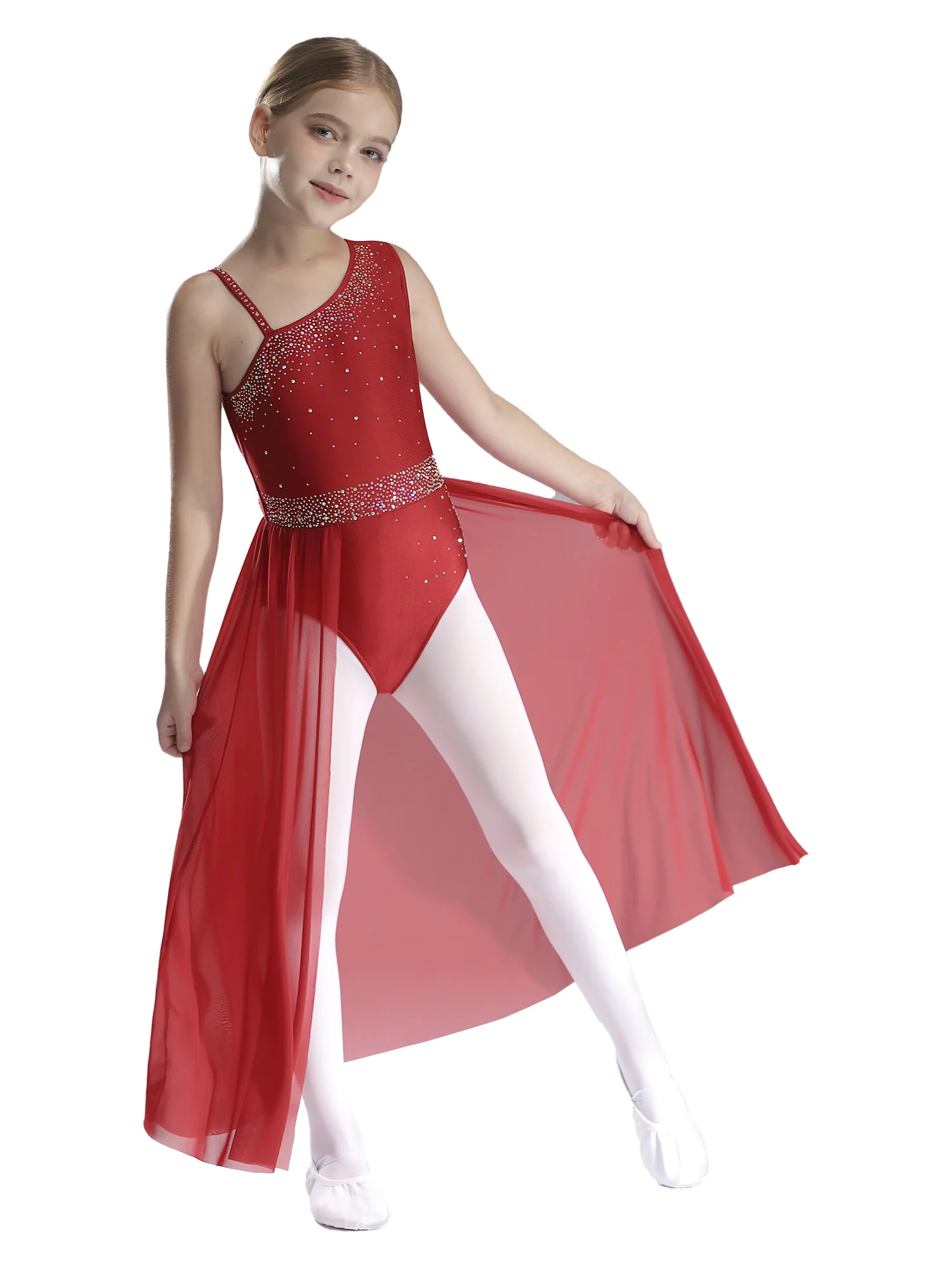 Kids Girls Lyrical Dance Costume Glittery Rhinestone Sleeveless Sheer Mesh Skirted Leotard Ballet Skating Contemporary Dancewear
Kids Girls Lyrical Dance Costume Glittery Rhinestone Sleeveless Sheer Mesh Skirted Leotard Ballet Skating Contemporary Dancewear
