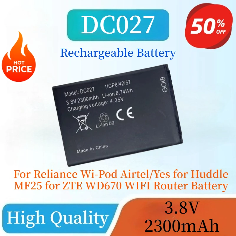 New 3.8V 2300mAh For Jazz MF673 DC009 DC021 For Reliance Wi-Pod Airtel/Yes For Huddle MF25 For ZTE WD670 WIFI Router Battery
New 3.8V 2300mAh For Jazz MF673 DC009 DC021 For Reliance Wi-Pod Airtel/Yes For Huddle MF25 For ZTE WD670 WIFI Router Battery