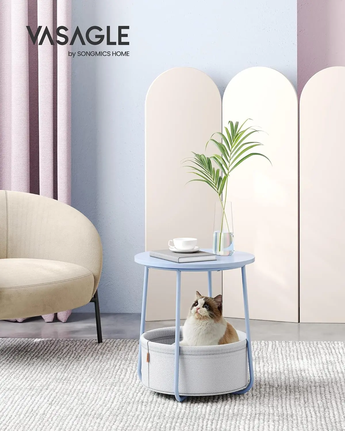 Small Round Side End Table, Modern Nightstand with Fabric Basket, Pale Blue and Ice Blue LET223Q62
Small Round Side End Table, Modern Nightstand with Fabric Basket, Pale Blue and Ice Blue LET223Q62