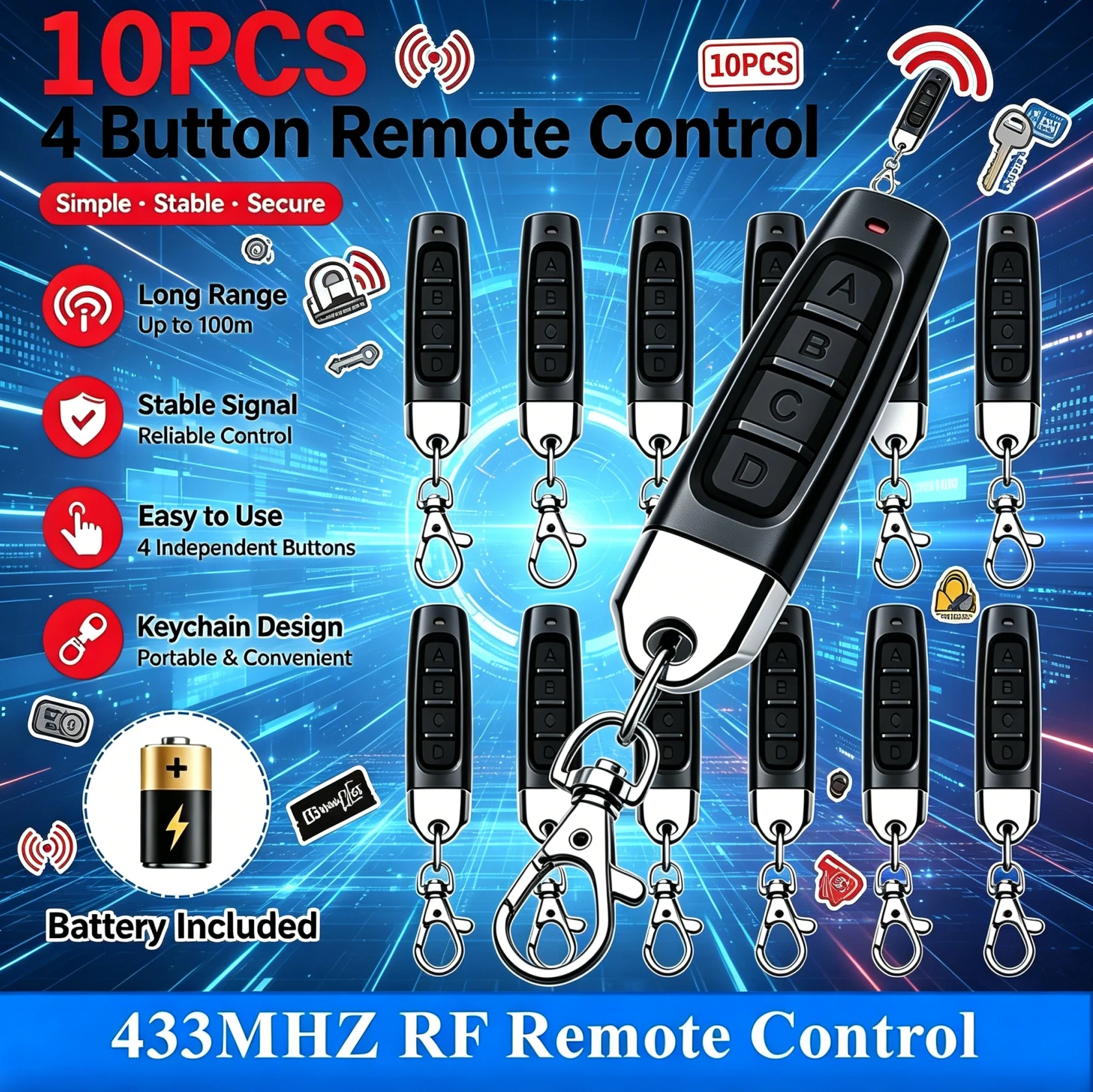 1~10PCS 433MHz Auto Copy Remote Control Electric Garage Door Opener Remote Controller Duplicator Clone Cloning Code Transmitter
1~10PCS 433MHz Auto Copy Remote Control Electric Garage Door Opener Remote Controller Duplicator Clone Cloning Code Transmitter