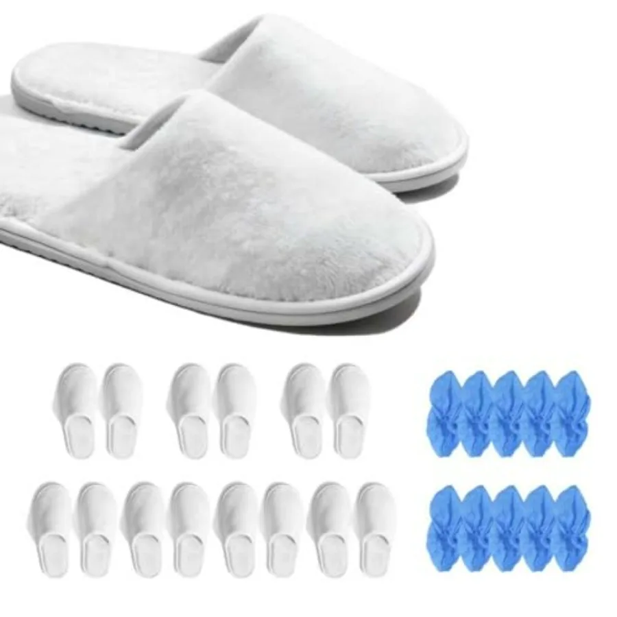 8 Pairs Coral Fleece Closed Toe Slippers with 10 Thickened Waterproof Non-Slip Disposable Shoe Covers, Thick Non-Slip Sole Wash
8 Pairs Coral Fleece Closed Toe Slippers with 10 Thickened Waterproof Non-Slip Disposable Shoe Covers, Thick Non-Slip Sole Wash