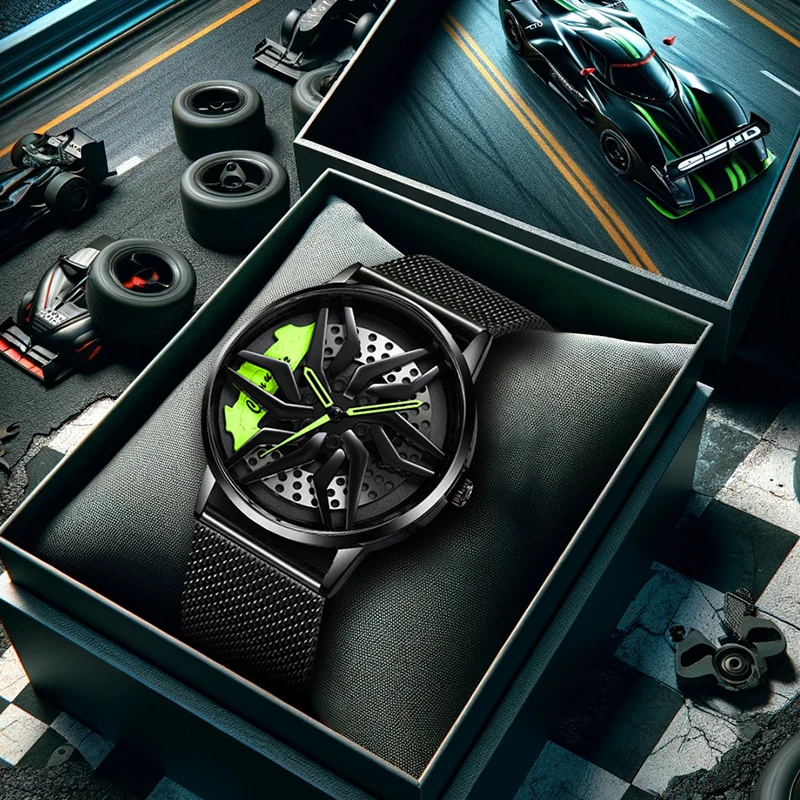 Мужские черно-зеленые байкерские модные часы в уличном стиле с черным сетчатым ремешком и кварцевым механизмом.
Мужские черно-зеленые байкерские модные часы в уличном стиле с черным сетчатым ремешком и кварцевым механизмом.