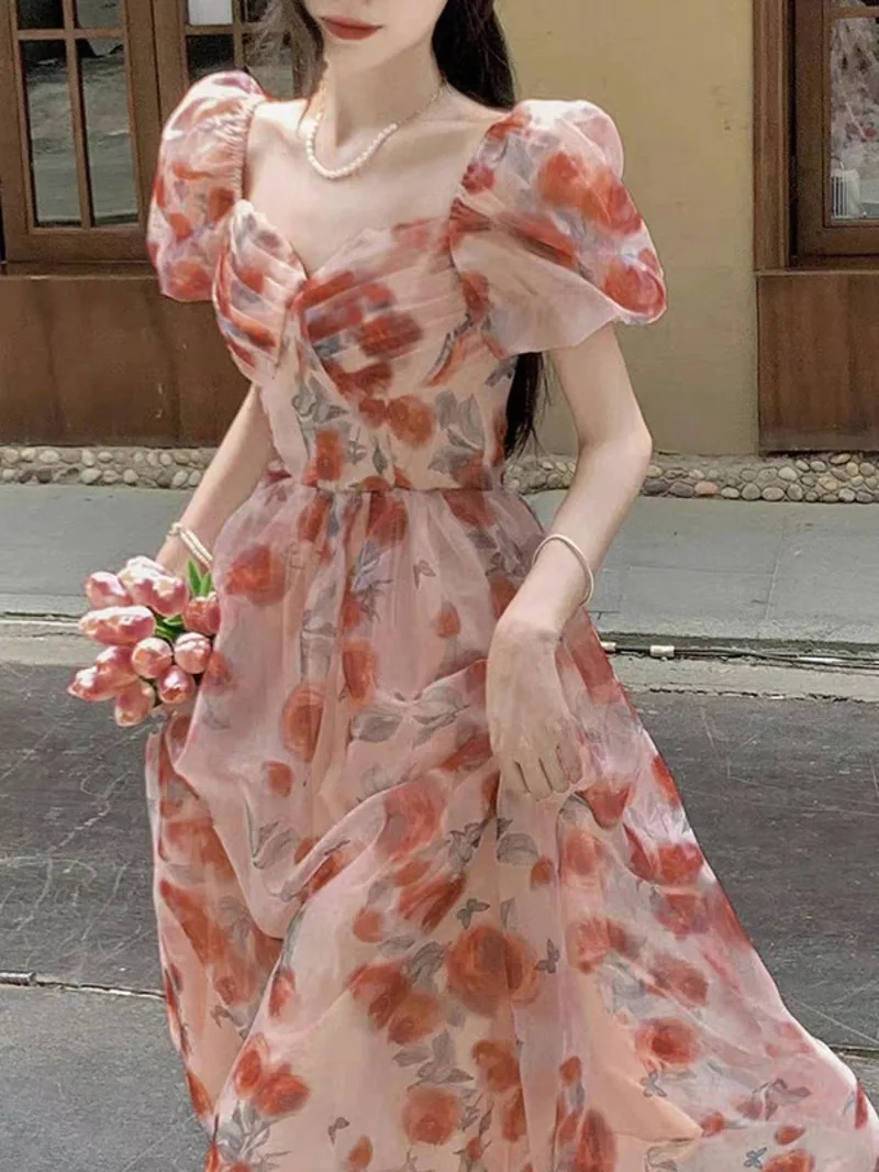 French retro fashion rose floral gauze dress banquet dress fairy dress super fairy temperament sweet love princess dress LM23
French retro fashion rose floral gauze dress banquet dress fairy dress super fairy temperament sweet love princess dress LM23