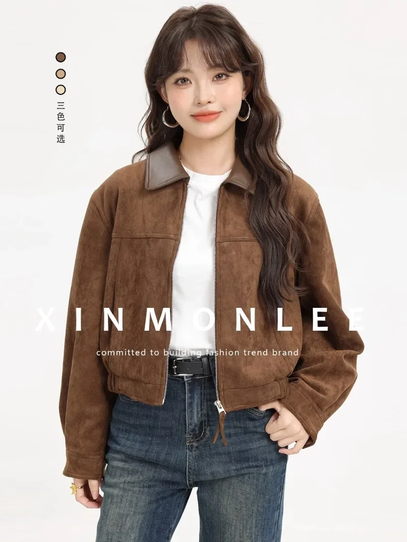 Sweet Hot Girl Maillard Style Suede Coat Women's Spring/Autumn Retro Turn-down Collar Zipper Cropped Jacket Female Clothes
Sweet Hot Girl Maillard Style Suede Coat Women's Spring/Autumn Retro Turn-down Collar Zipper Cropped Jacket Female Clothes