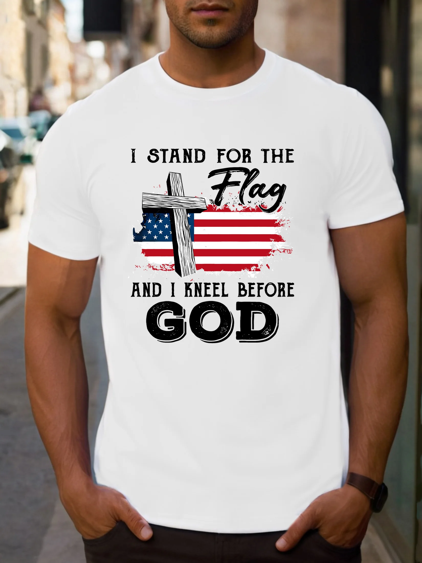 Men's Patriotic Independence Day Cotton T-Shirt "I Stand for the Flag" Graphic, Casual Round Neck, 200g Thick Pure Cotton
Men's Patriotic Independence Day Cotton T-Shirt "I Stand for the Flag" Graphic, Casual Round Neck, 200g Thick Pure Cotton