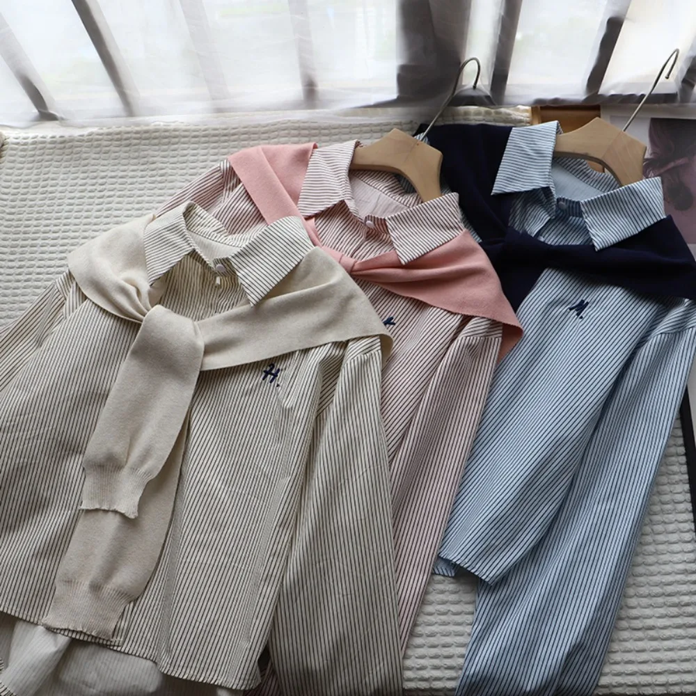 Korean Y2K Striped Shirts Women Button Up Embroidery Letter Long Sleeve Shirts Loose Preppy Style Knitted Shawl Blouse Girls
Korean Y2K Striped Shirts Women Button Up Embroidery Letter Long Sleeve Shirts Loose Preppy Style Knitted Shawl Blouse Girls