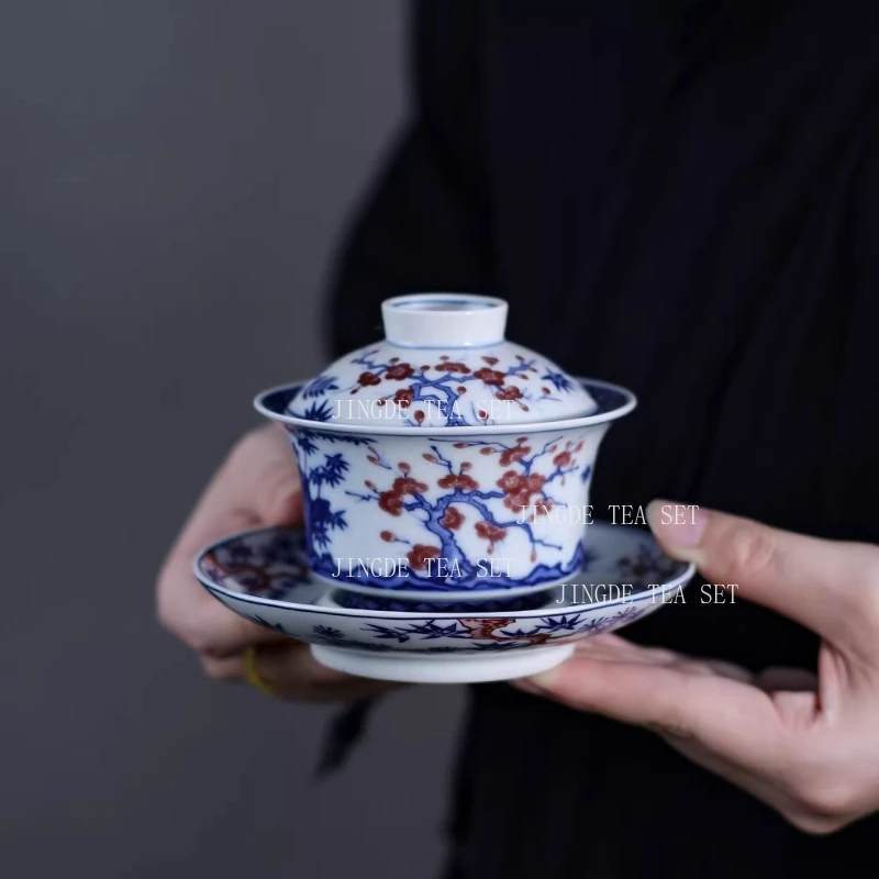 150ml Blue and White Covered Bowl Jingdezhen Sancai Bowl Underglaze Colored Tea Bowl Kungfu Tea Set Chinese Drinking Utensils
150ml Blue and White Covered Bowl Jingdezhen Sancai Bowl Underglaze Colored Tea Bowl Kungfu Tea Set Chinese Drinking Utensils