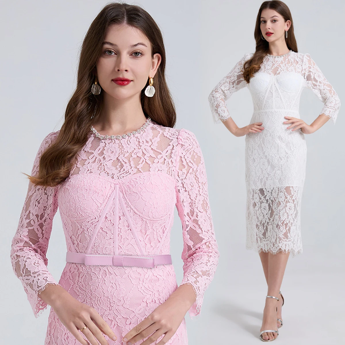 Spring and summer new elastic lace diamond embellished three-dimensional chest cushion fishbone dress slim fit hip hugging skirt
Spring and summer new elastic lace diamond embellished three-dimensional chest cushion fishbone dress slim fit hip hugging skirt