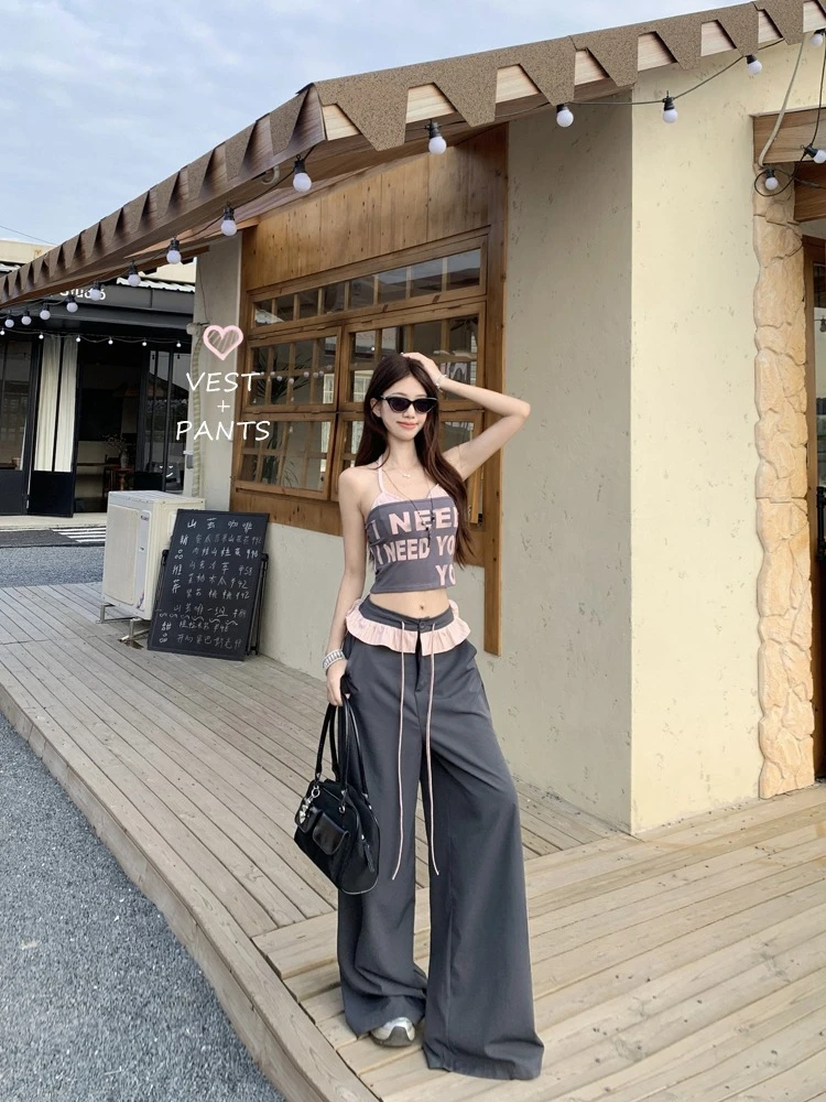 Women's Summer Letter Printed Halter Neck Strapless Top Slim Fit High Waist Wide Leg Pants Casual Fashion Two-piece Set
Women's Summer Letter Printed Halter Neck Strapless Top Slim Fit High Waist Wide Leg Pants Casual Fashion Two-piece Set