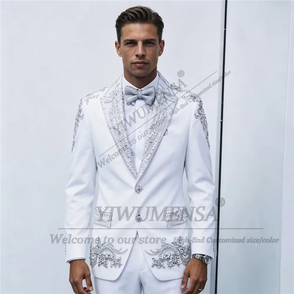 High End Diamond Appliques Tuxedos Men Suits 2 Piece Sets Groom Beaded Lapel Blazers Customized Wedding Party rajes para hombre
High End Diamond Appliques Tuxedos Men Suits 2 Piece Sets Groom Beaded Lapel Blazers Customized Wedding Party rajes para hombre