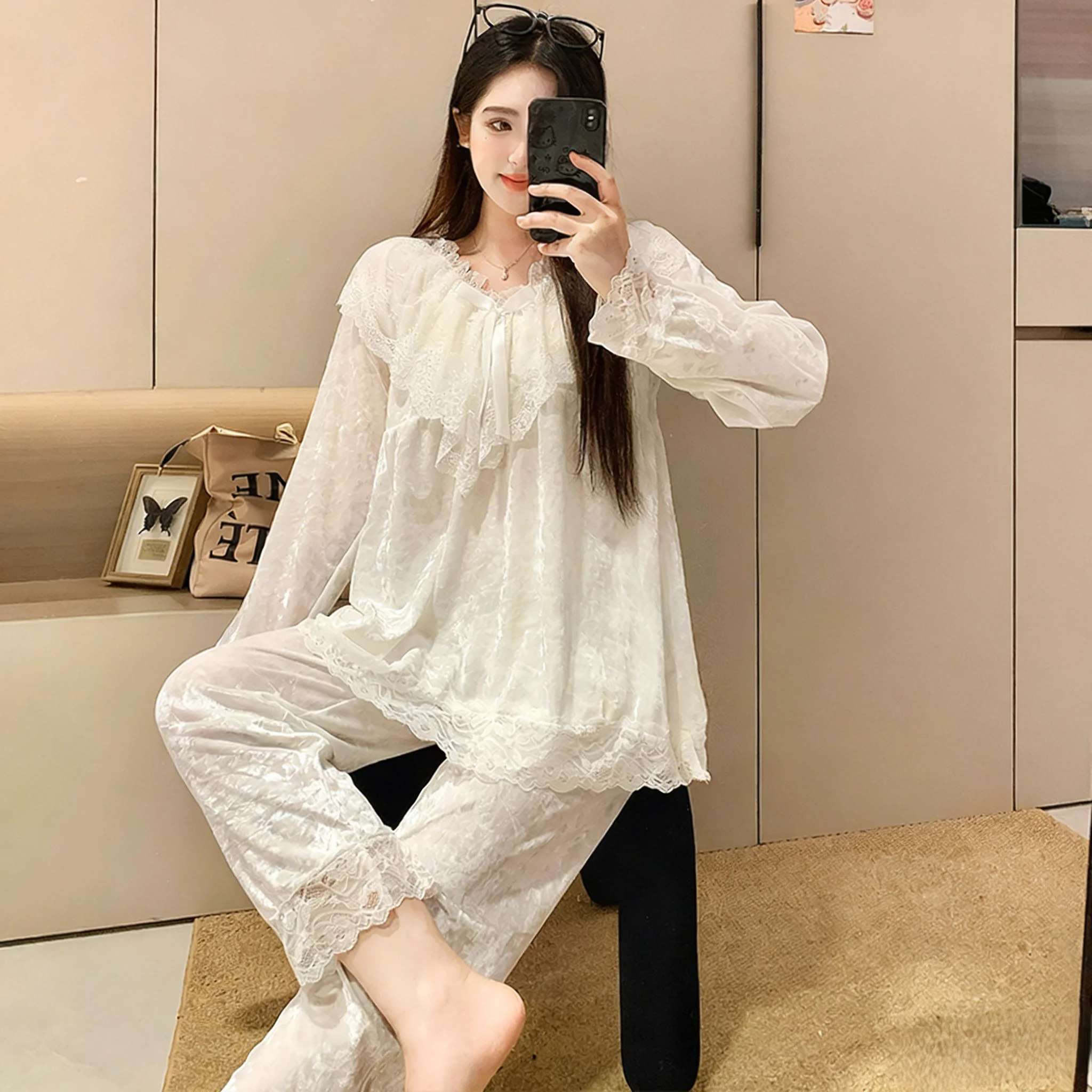 Pajama Sets Sexy Women Tops Pants Matching Set Long Sleeve Round Neck Ankle Length Spring Autumn Comfortable Soft Breathable Ins
Pajama Sets Sexy Women Tops Pants Matching Set Long Sleeve Round Neck Ankle Length Spring Autumn Comfortable Soft Breathable Ins