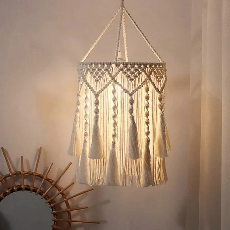 Macrame Lamp Shade, Boho Cotton Rope Light Cover with Tassels, Handwoven Hanging Pendant Light Shade for Bedroom, Home Decor
Macrame Lamp Shade, Boho Cotton Rope Light Cover with Tassels, Handwoven Hanging Pendant Light Shade for Bedroom, Home Decor