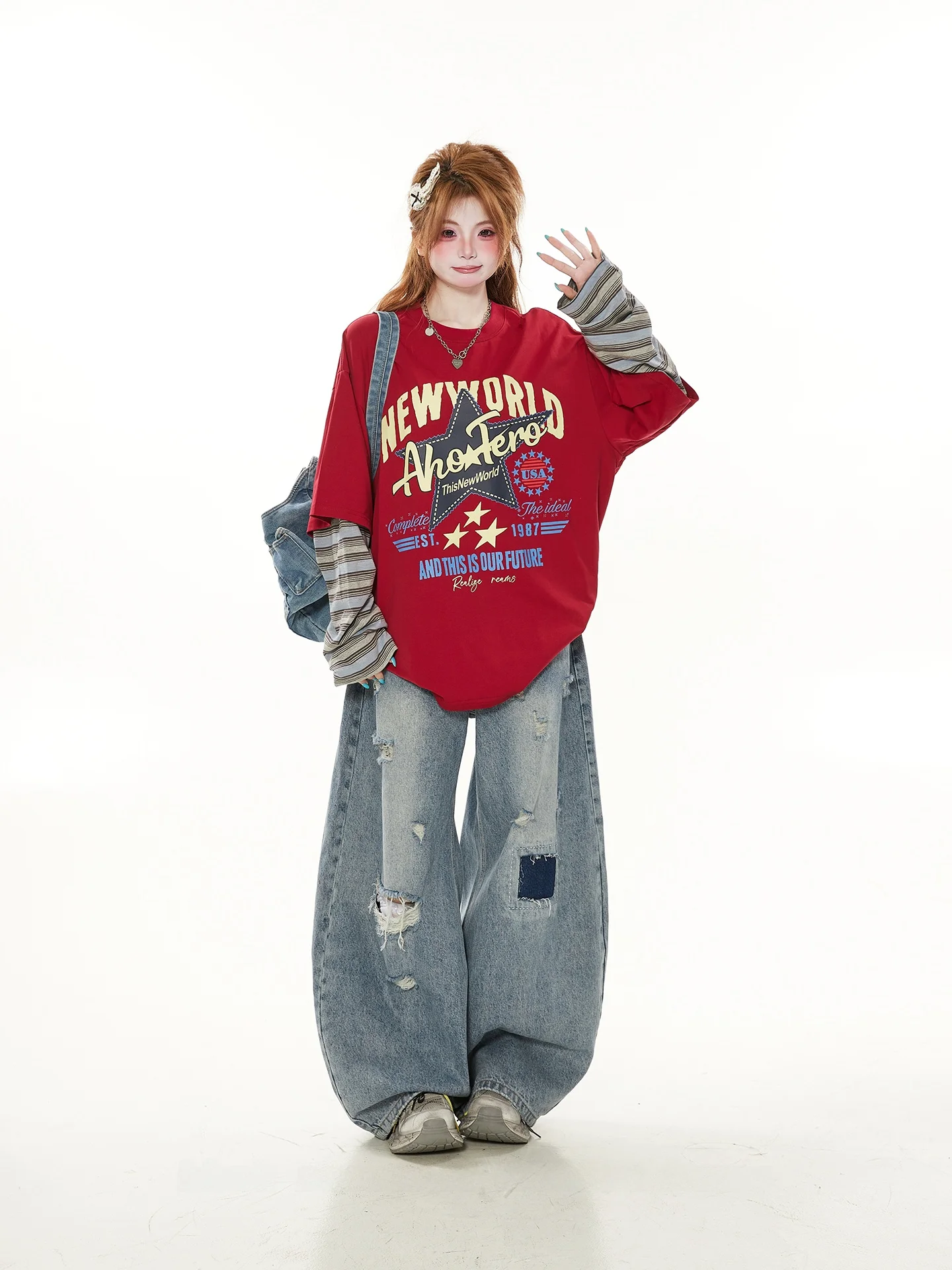 American Retro Print Fake Two-Piece Casual Loose Long Sleeve T-Shirt Women Spring Autumn New Style Commute Cotton round Neck
American Retro Print Fake Two-Piece Casual Loose Long Sleeve T-Shirt Women Spring Autumn New Style Commute Cotton round Neck