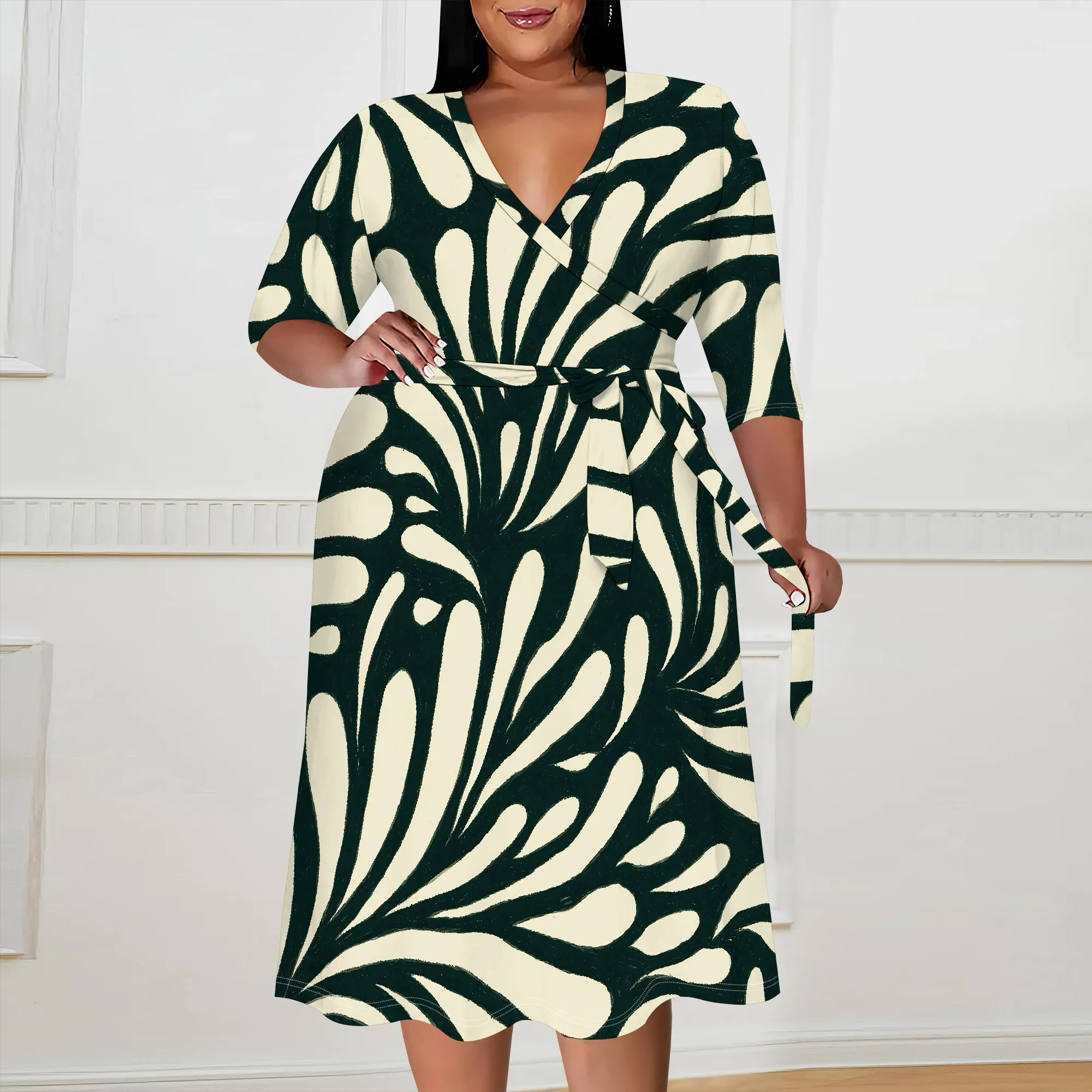 Plus Size Women's V-Neck Wrap Dress 3/4 Sleeve Tie Waist Abstract Tribal Print A-Line Casual Dress XL-6XL
Plus Size Women's V-Neck Wrap Dress 3/4 Sleeve Tie Waist Abstract Tribal Print A-Line Casual Dress XL-6XL