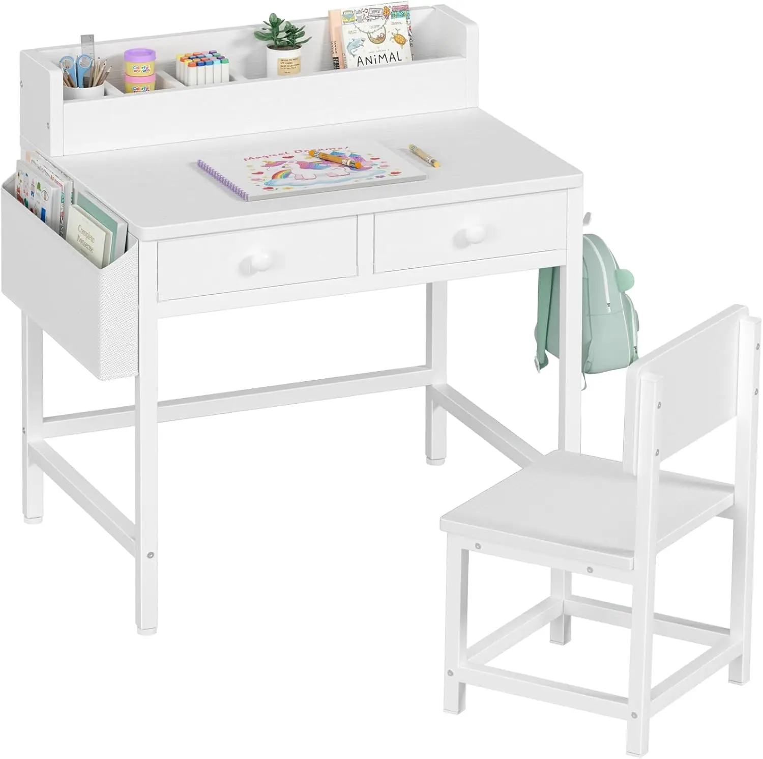 Kids Desk and Chair Set with Fabric Drawer, Study Table for Girls Boys Ages 5-8
Kids Desk and Chair Set with Fabric Drawer, Study Table for Girls Boys Ages 5-8
