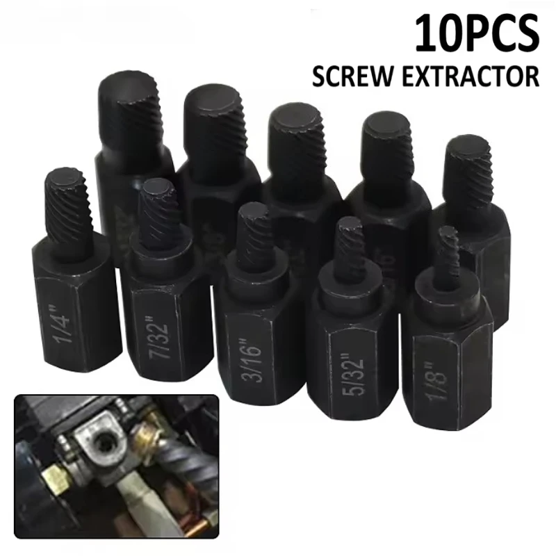 10Pcs Screw Extractor Kit Alloy Steel Damaged Screw Remover Metal Easy Out Drill Bits Broken Bolt Stud Remover Screw Extractor
10Pcs Screw Extractor Kit Alloy Steel Damaged Screw Remover Metal Easy Out Drill Bits Broken Bolt Stud Remover Screw Extractor