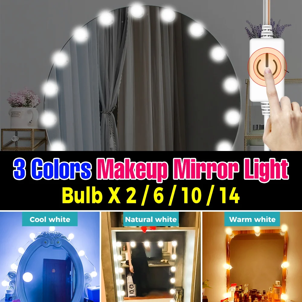 LED Mirror Light 3 Colors Makeup Lamp Hollywood USB Dressing Table Bulb 5V Dimmable Bathroom Bedroom Decoration Fill Lighting
LED Mirror Light 3 Colors Makeup Lamp Hollywood USB Dressing Table Bulb 5V Dimmable Bathroom Bedroom Decoration Fill Lighting