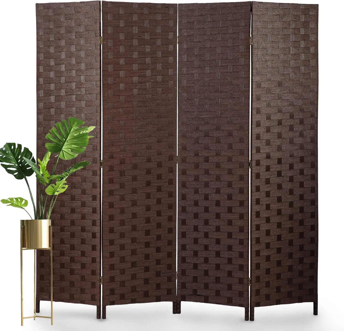 6FT 4-Panel Room Divider, Hand-Woven Wood Mesh Privacy Screen for Home Office, Freestanding Partition Wall, Brown
6FT 4-Panel Room Divider, Hand-Woven Wood Mesh Privacy Screen for Home Office, Freestanding Partition Wall, Brown
