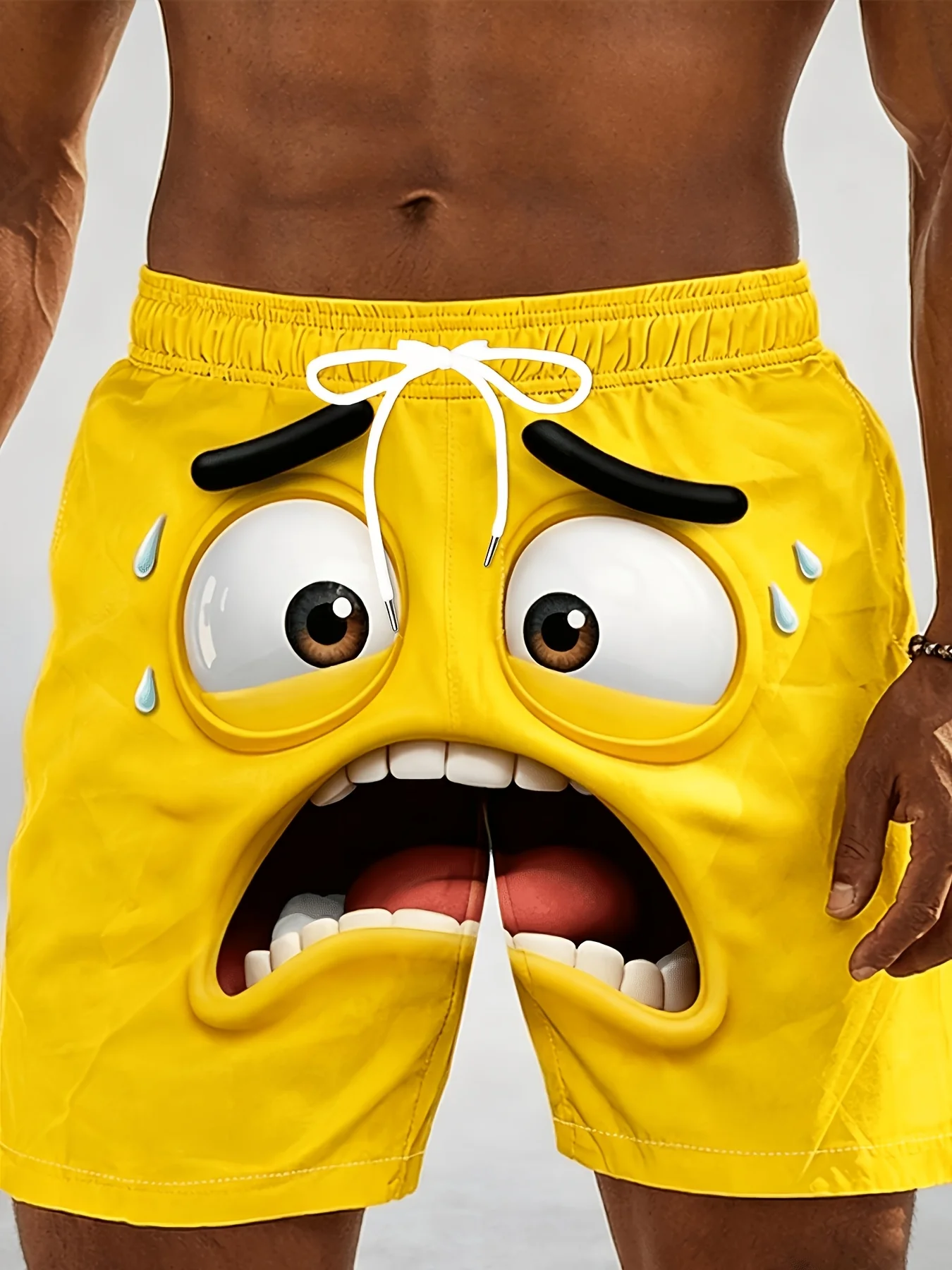 Men's Summer Quick Dry Beach Shorts, Funny Yellow 3D Cartoon Surprised Face Print Drawstring Casual Board Shorts with Pockets
Men's Summer Quick Dry Beach Shorts, Funny Yellow 3D Cartoon Surprised Face Print Drawstring Casual Board Shorts with Pockets