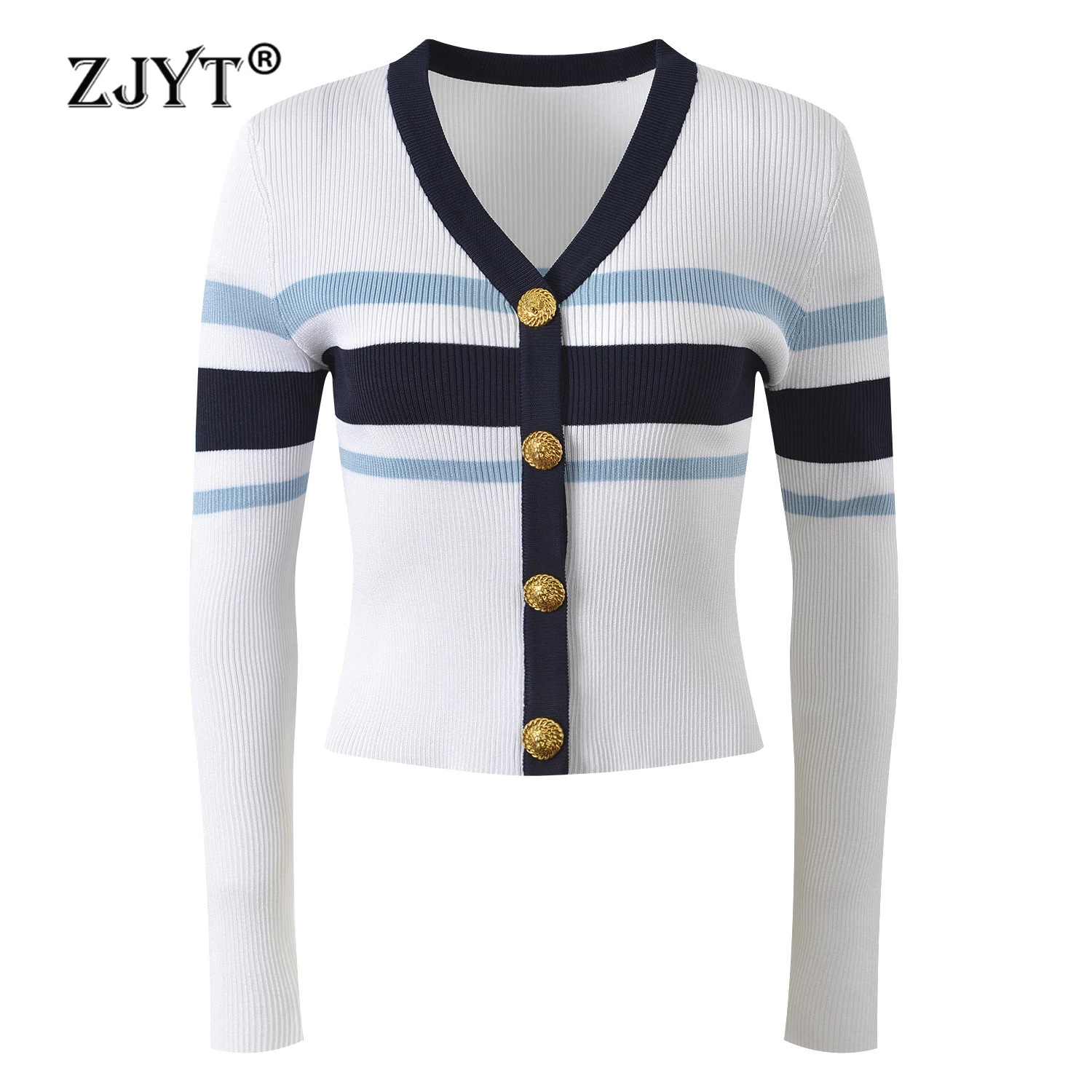 ZJYT Spring Summer Striped Cardigans Long Sleeve Sweaters Knitted Tops White Fashion Knitwear Female Clothes Jersey Mujer Jumper
ZJYT Spring Summer Striped Cardigans Long Sleeve Sweaters Knitted Tops White Fashion Knitwear Female Clothes Jersey Mujer Jumper