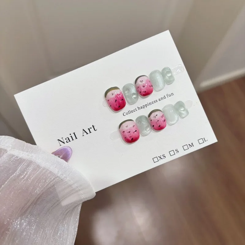 10 Pieces Summer Refreshing Fruit Handmade Press On Nails Sweet Watermelon Simple Cat Eye Fake Nails Removable Reusable
10 Pieces Summer Refreshing Fruit Handmade Press On Nails Sweet Watermelon Simple Cat Eye Fake Nails Removable Reusable