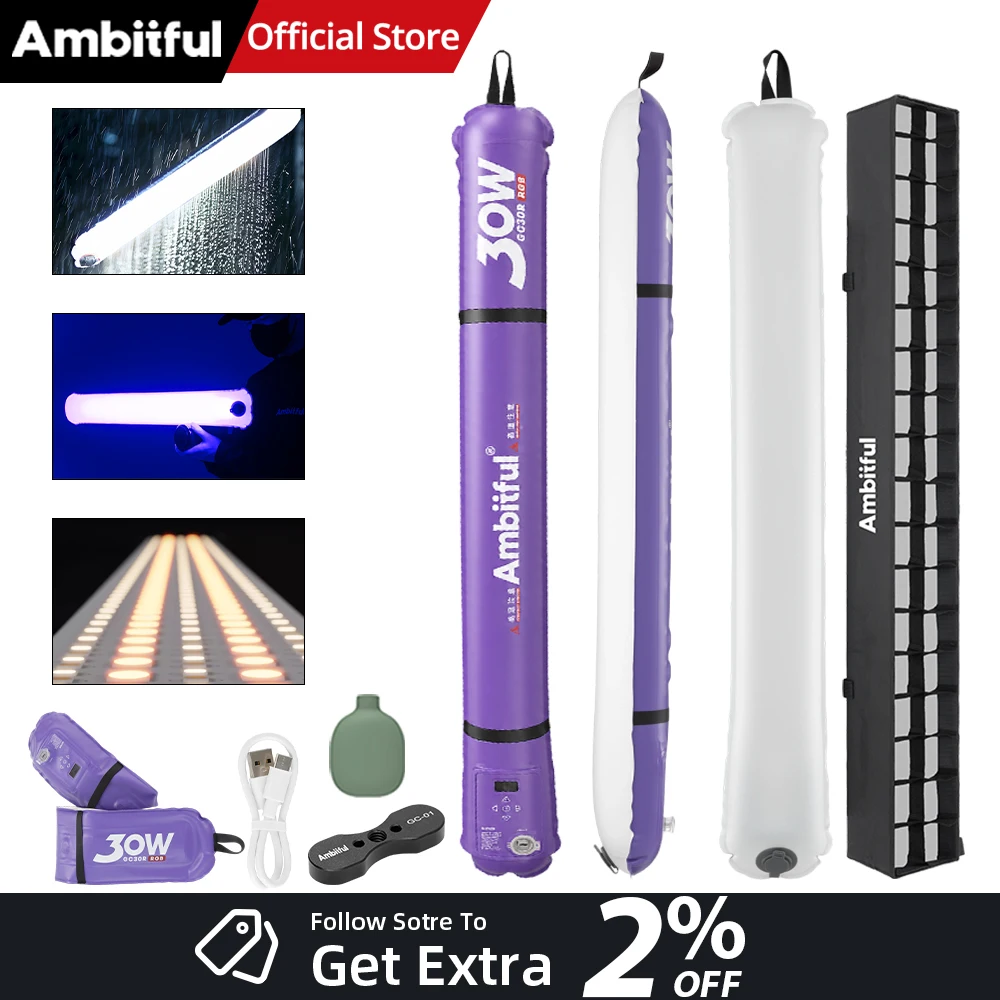 AMBITFUL GC30R-P GC30R GC30 R 30W RGB Flexible Air Tube LED Fill Light 2000K-10000K CRI TLCI≥95 For Photography Studio Vlog TK
AMBITFUL GC30R-P GC30R GC30 R 30W RGB Flexible Air Tube LED Fill Light 2000K-10000K CRI TLCI≥95 For Photography Studio Vlog TK