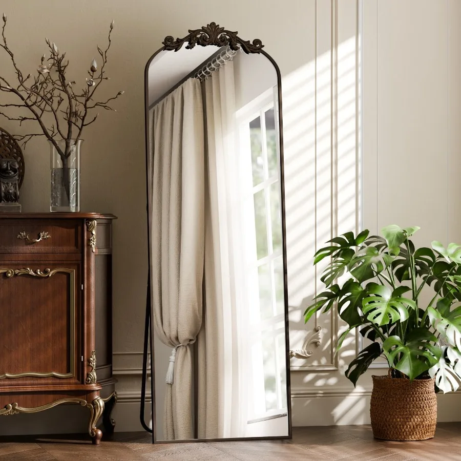 66"x21" Vintage Arched Full Length Mirror Standing Floor Mirror with Baroque Style Carving Metal Frame Antique Bronze
66"x21" Vintage Arched Full Length Mirror Standing Floor Mirror with Baroque Style Carving Metal Frame Antique Bronze