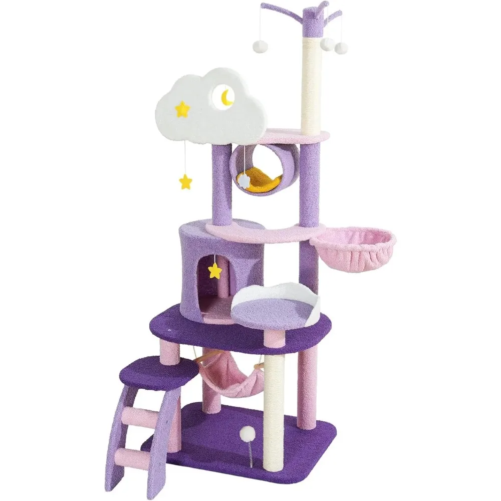 65 Inches Unique Cat Tree Large Tall for Indoor Cats Purple Pink Cloud Big Cat Tree Cat Castle Mansion Condo for Large Cats
65 Inches Unique Cat Tree Large Tall for Indoor Cats Purple Pink Cloud Big Cat Tree Cat Castle Mansion Condo for Large Cats