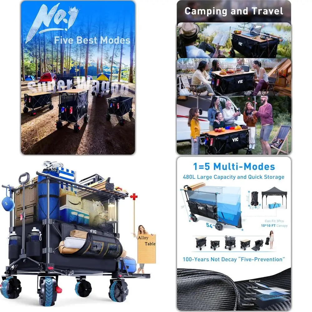 Super Cart & Table Set, 480L Extra Long High Folding Wagon with Brakes, Heavy Duty All-Terrain Carts for Camping, Storage, Shopp
Super Cart & Table Set, 480L Extra Long High Folding Wagon with Brakes, Heavy Duty All-Terrain Carts for Camping, Storage, Shopp