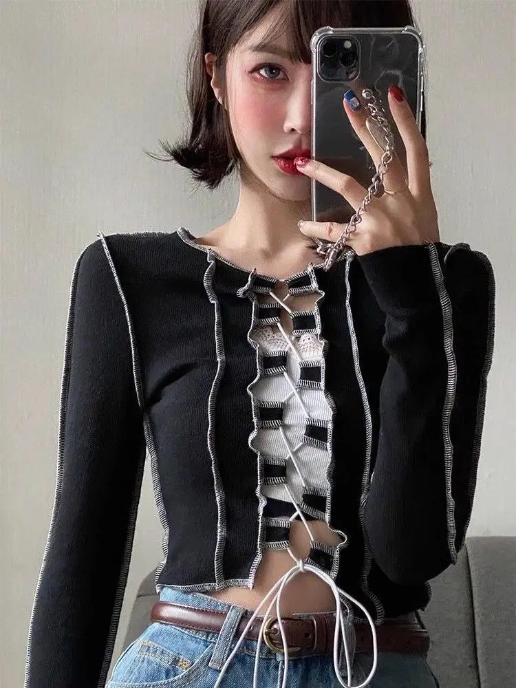 American Sle Hot Girl Long Sve T-irt Women's Spring Design Hollow out Belted Slim Fit ort Top Bla oulder Length
American Sle Hot Girl Long Sve T-irt Women's Spring Design Hollow out Belted Slim Fit ort Top Bla oulder Length