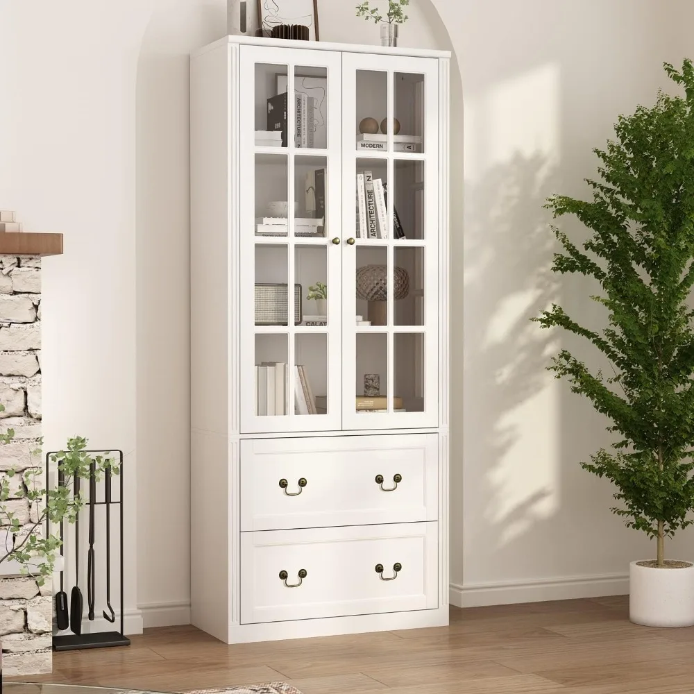 Large Bookcase with Glass Doors, 31.5" Wide Tall 4-Tier Bookshelf with 2 Drawers, Freestanding China Cabinet Display Stor
Large Bookcase with Glass Doors, 31.5" Wide Tall 4-Tier Bookshelf with 2 Drawers, Freestanding China Cabinet Display Stor