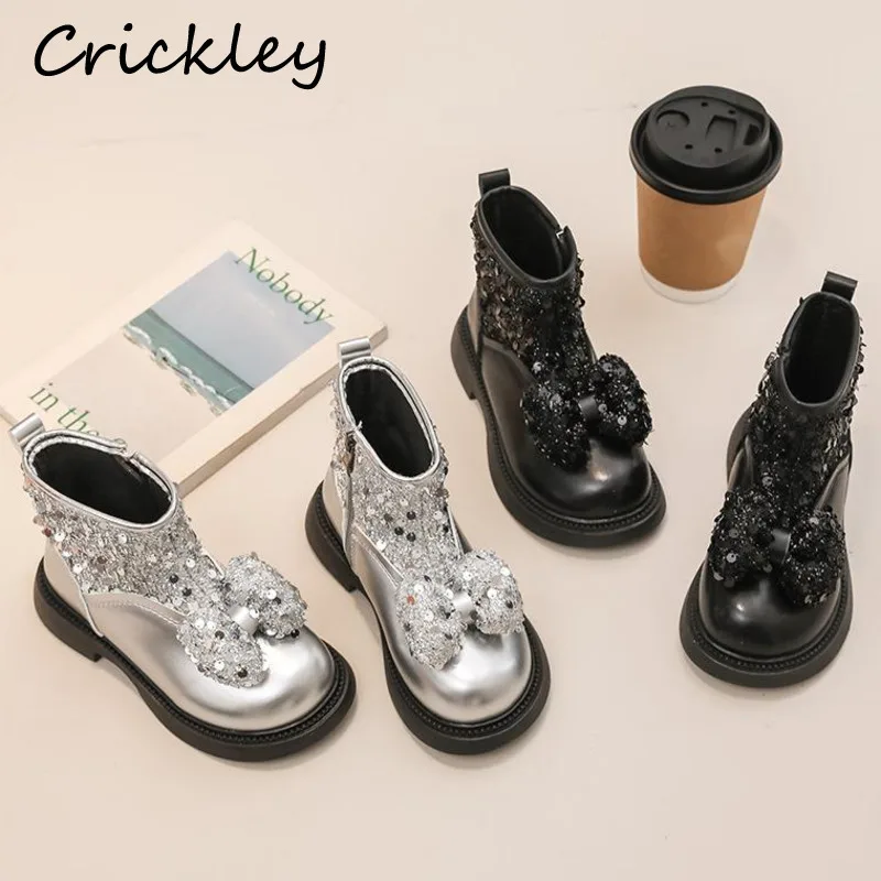 Spring Autumn Bow Bling Girls Boots Solid Silver Black Children Fashion Boots Princess Zip Anti Slip Kids Ankle Shoes
Spring Autumn Bow Bling Girls Boots Solid Silver Black Children Fashion Boots Princess Zip Anti Slip Kids Ankle Shoes