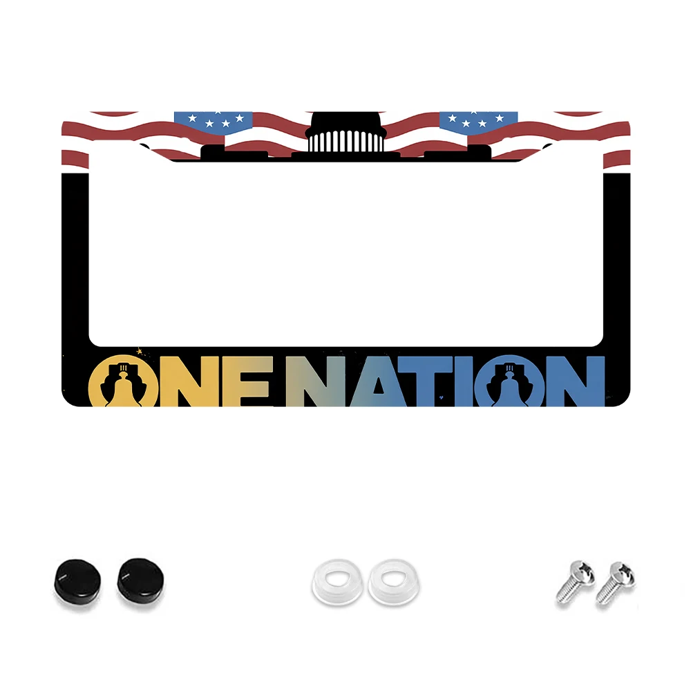 1pc Black Aluminum 2-Hole License Plate Frame with American Flag and Capitol Building Pattern, 6x12 Inches, Includes Screw Kit,
1pc Black Aluminum 2-Hole License Plate Frame with American Flag and Capitol Building Pattern, 6x12 Inches, Includes Screw Kit,
