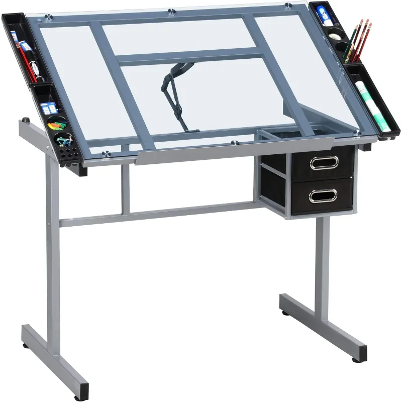 Drawing Desk Adjustable Glass Drafting Study Table for Diamond/Versatile Art Craft Station w/ 2 Slide Rolling Wheels a
Drawing Desk Adjustable Glass Drafting Study Table for Diamond/Versatile Art Craft Station w/ 2 Slide Rolling Wheels a
