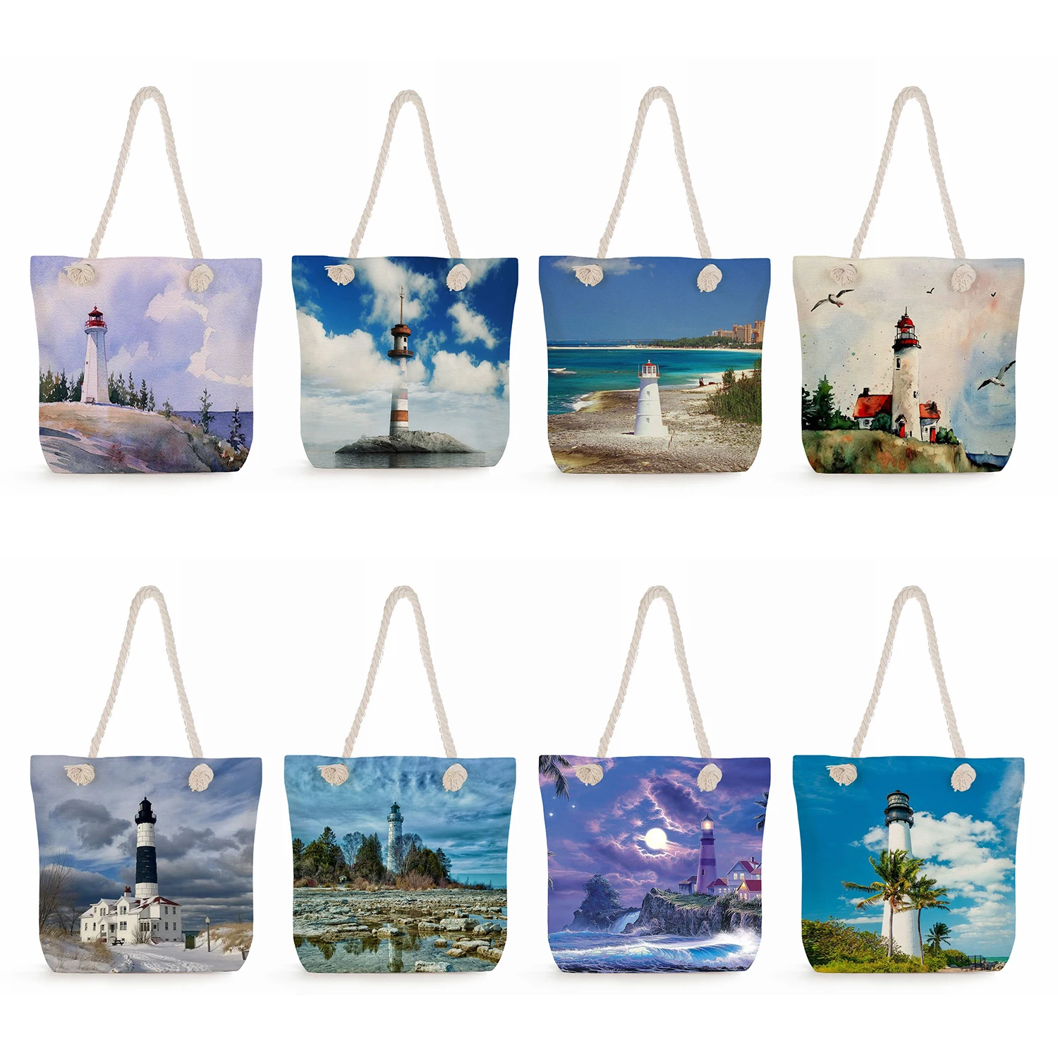 Lighthouse Print Handbags High Capacity Daily Women Tote Bags Landscape Design Shopping Bags Casual Thick Rope Travel Beach Bags
Lighthouse Print Handbags High Capacity Daily Women Tote Bags Landscape Design Shopping Bags Casual Thick Rope Travel Beach Bags