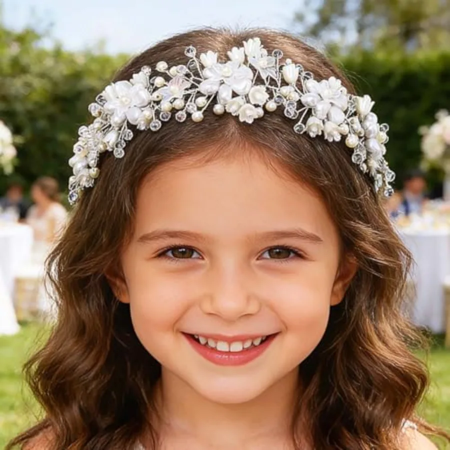 Campsis Flower Girls Hair Accessory, White Floral Headpiece, Wedding Pearl Headband for Girls
Campsis Flower Girls Hair Accessory, White Floral Headpiece, Wedding Pearl Headband for Girls
