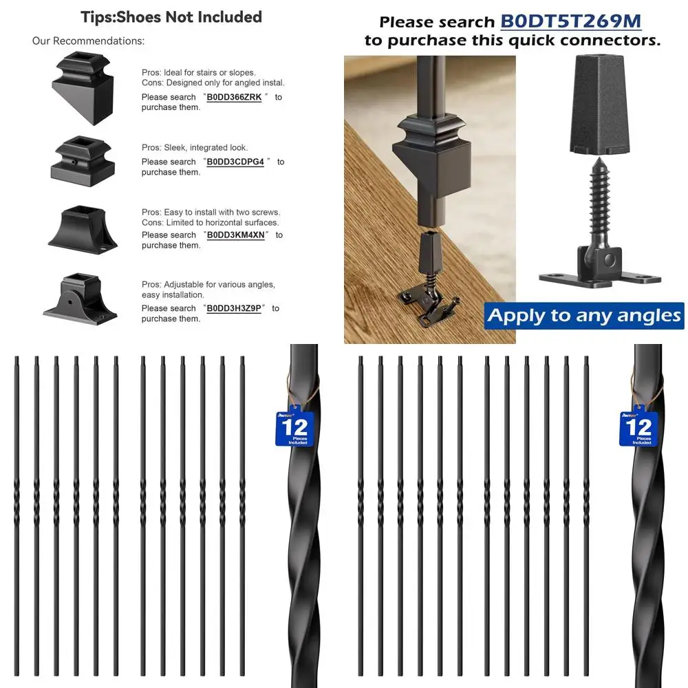 Black Hollow Iron Balusters - 12 Pack for Indoor Stair Railing and Deck Spindles
Black Hollow Iron Balusters - 12 Pack for Indoor Stair Railing and Deck Spindles
