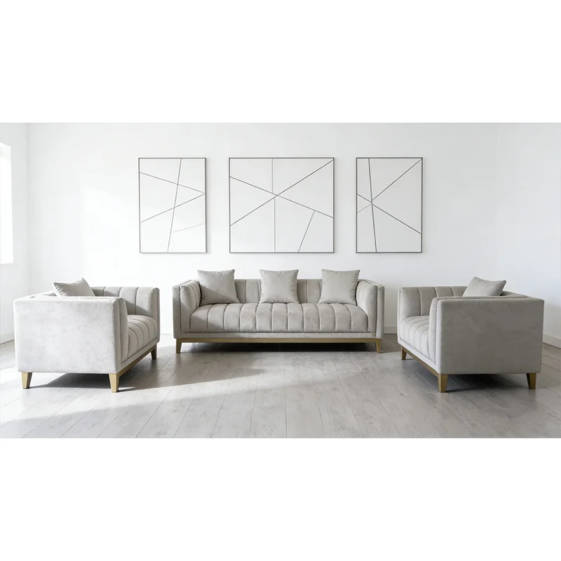 # Nordic Simple Cozy Style Sofa Set Living Room Furniture with Cushions Backrest Solid Wooden Frame and Gold Legs
# Nordic Simple Cozy Style Sofa Set Living Room Furniture with Cushions Backrest Solid Wooden Frame and Gold Legs