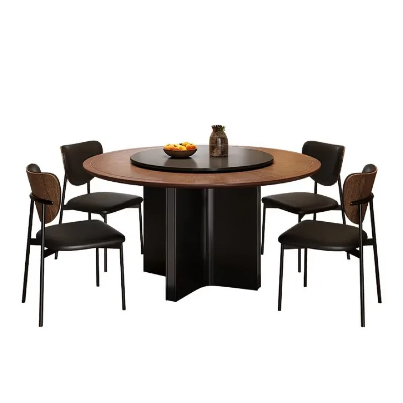 Black retro style solid wood round dining table household small apartment walnut color medium and antique rock slab round table
Black retro style solid wood round dining table household small apartment walnut color medium and antique rock slab round table