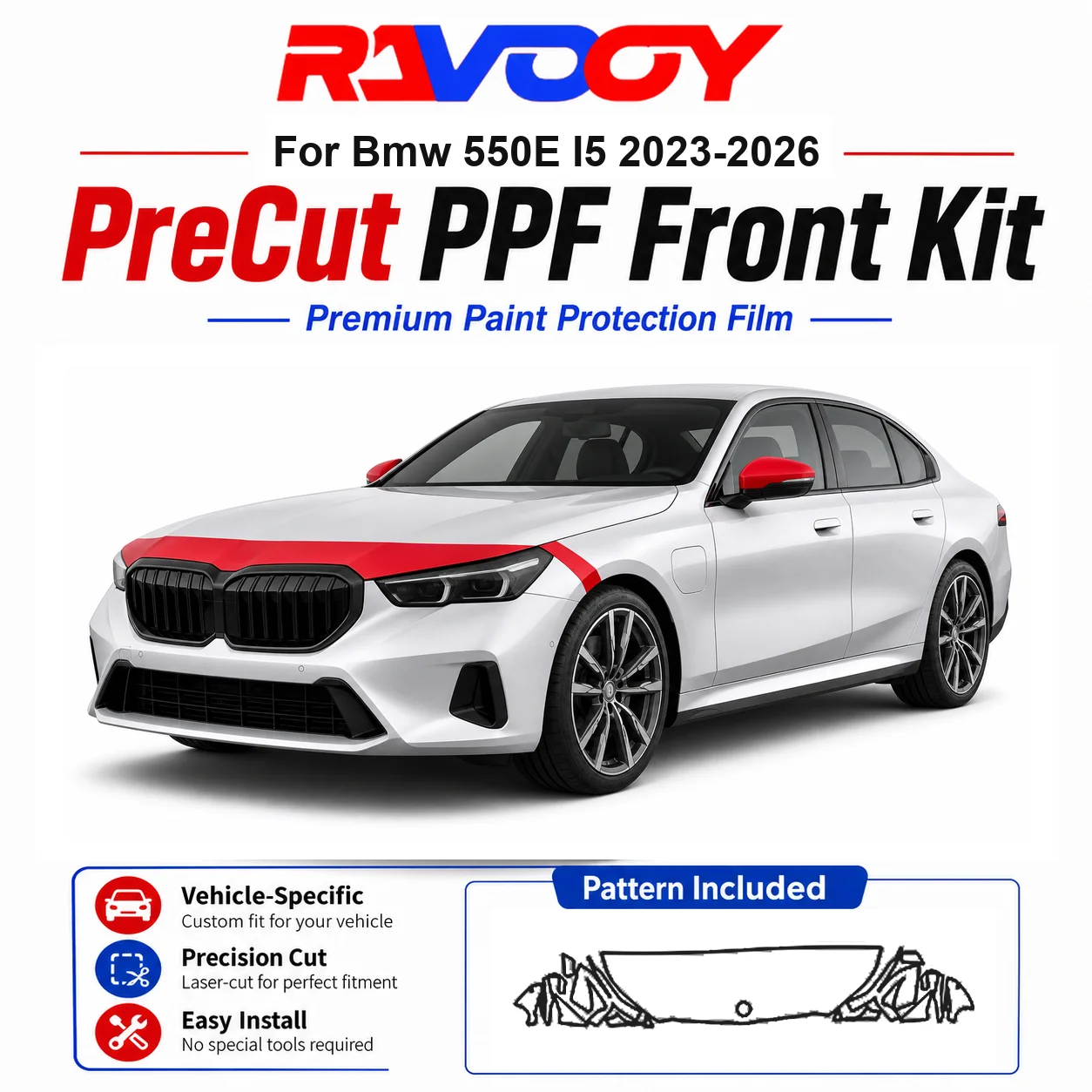8.5mil TPU Precut PPF Kit For BMW 550E I5 2023-2026 - Hood, Fenders & Mirror Set - Self-Healing Clear Bra Film
8.5mil TPU Precut PPF Kit For BMW 550E I5 2023-2026 - Hood, Fenders & Mirror Set - Self-Healing Clear Bra Film