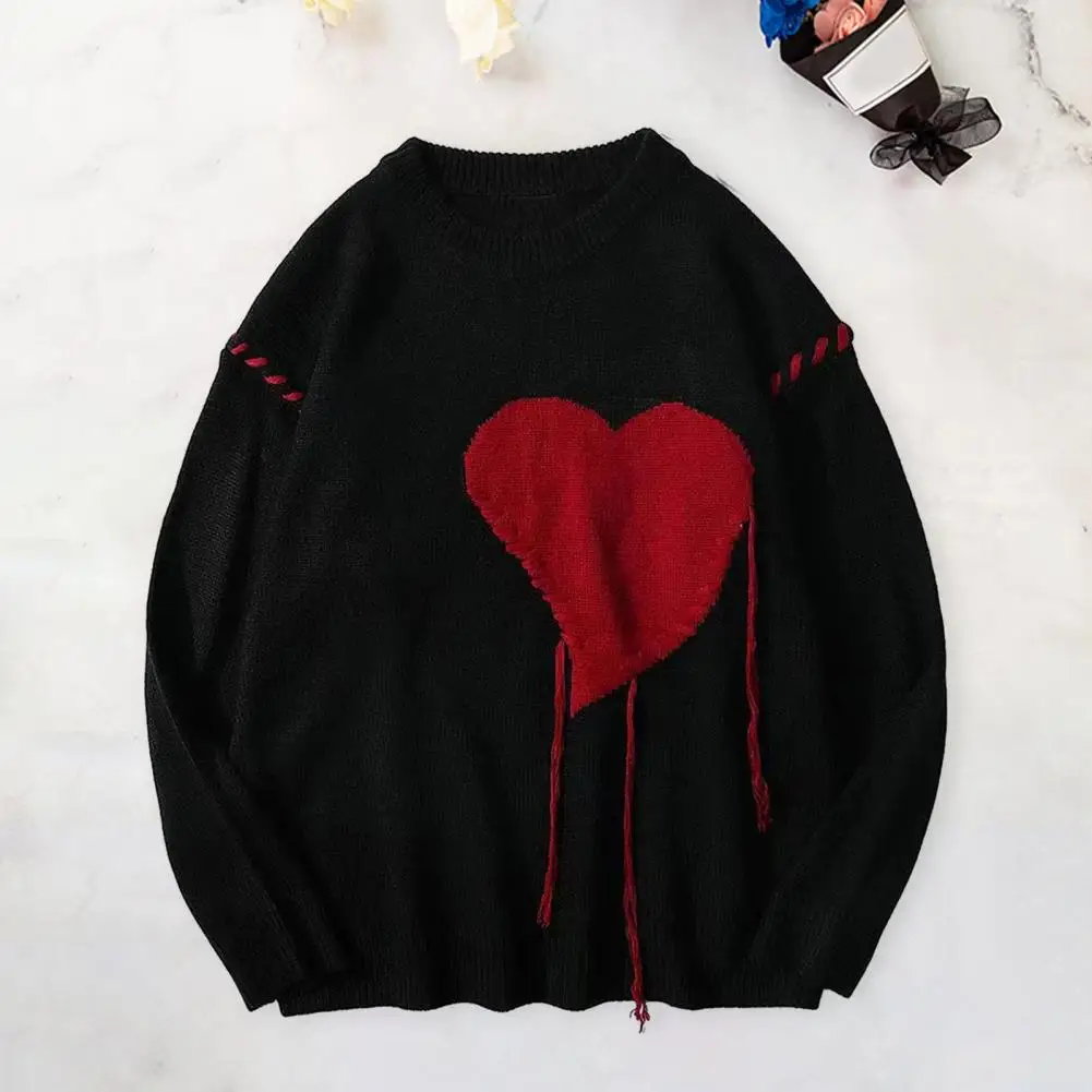 Fall Winter Sweater Heart Applique Color Matching Loose Knitted Sweater Elastic Soft Warm Unisex Pullover Daily Couple Sweater
Fall Winter Sweater Heart Applique Color Matching Loose Knitted Sweater Elastic Soft Warm Unisex Pullover Daily Couple Sweater