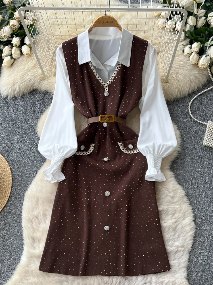Two-Piece Set with Puff Sleeves And Collar for Women Slimming Waist Design for Autumn Casual And Office Wear
Two-Piece Set with Puff Sleeves And Collar for Women Slimming Waist Design for Autumn Casual And Office Wear