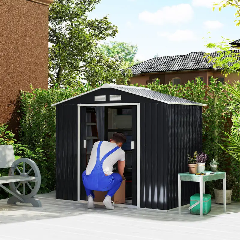 Outsunny 7'x4' Metal Outdoor Shed Organizer & Garden Storage with 4 Vents for Airflow & 2 Easy Sliding Doors - Dark Gray
Outsunny 7'x4' Metal Outdoor Shed Organizer & Garden Storage with 4 Vents for Airflow & 2 Easy Sliding Doors - Dark Gray