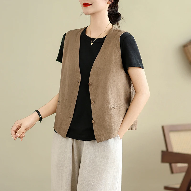 High-End Women's Cotton Linen Jaet Vest Loose Top Spring Summer New Sle Button Sle Outerwear V-Ne Regular Length
High-End Women's Cotton Linen Jaet Vest Loose Top Spring Summer New Sle Button Sle Outerwear V-Ne Regular Length